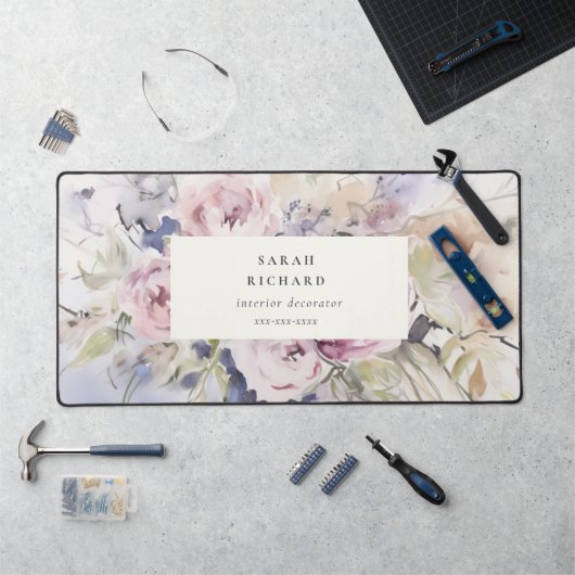 Abstract Blush Lila Waterverf Roos Bloemen Bunch Bureaumat (Werkstation)
