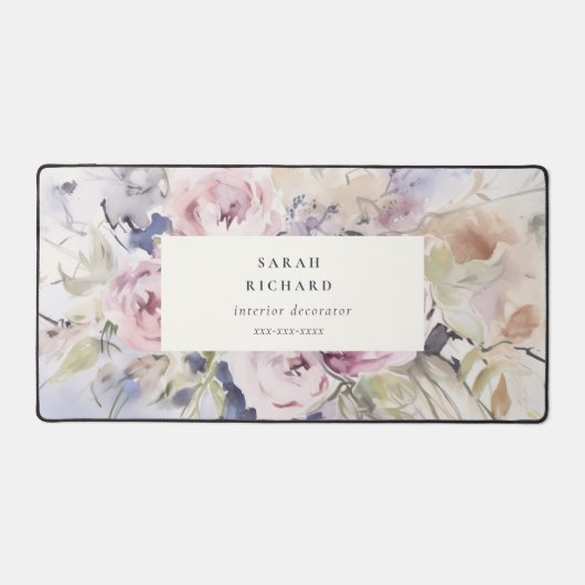 Abstract Blush Lila Waterverf Roos Bloemen Bunch Bureaumat (Voorkant)