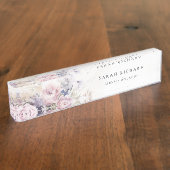 Abstract Blush Lila Waterverf Roos Bloemen Bunch Naambordje (Zijkant)