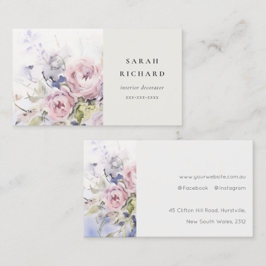 Abstract Blush Lila Waterverf Roos Bloemen Bunch Visitekaartje (Voorkant / Achterkant)
