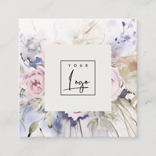 Abstract Blush Lila Waterverf Roos Bloemen Logo Vierkante Visitekaartje (Voorkant)