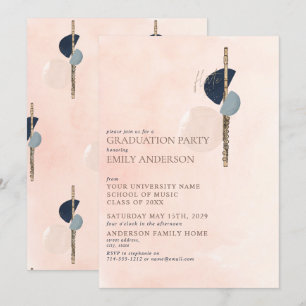 Abstract Blush Pink & Blue Gold Flute Afstuderen Kaart