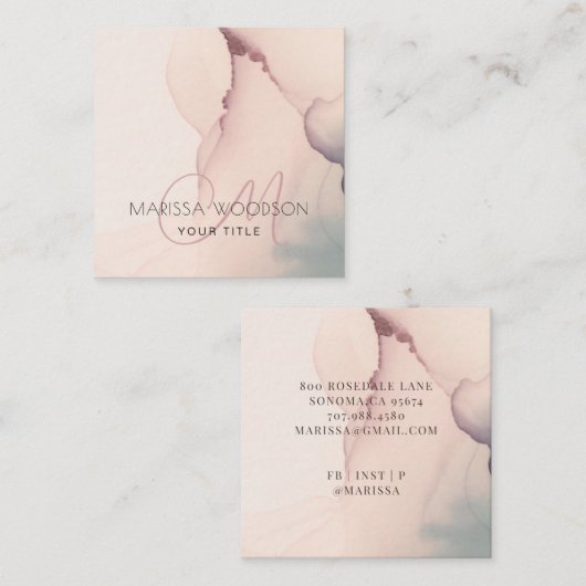 Abstract Blush Pink Monogram Square Visitekaartje (Voorkant / Achterkant)