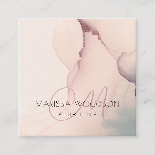 Abstract Blush Pink Monogram Square Visitekaartje (Voorkant)