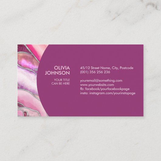 Abstract Blush Roos Alcoholic inkt en Silver Visitekaartje (Achterkant)