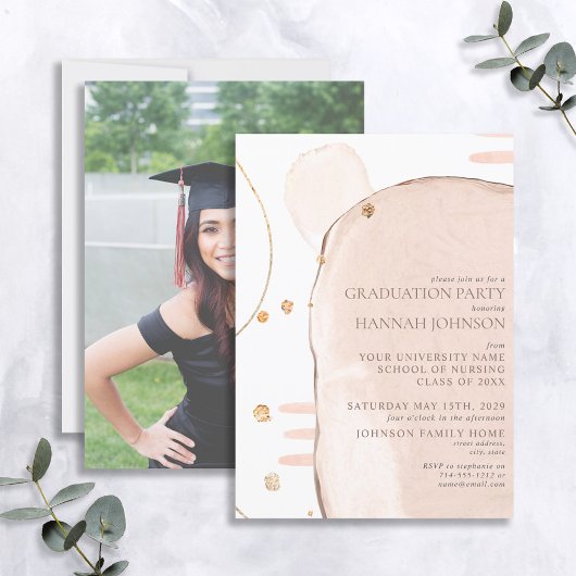 Abstract Blush Roze & Gold Foil Foto Afstuderen Kaart
