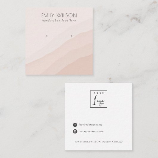 Abstract Blush roze golven Stud Veroorbaar beeldsc Vierkante Visitekaartje (Voorkant / Achterkant)