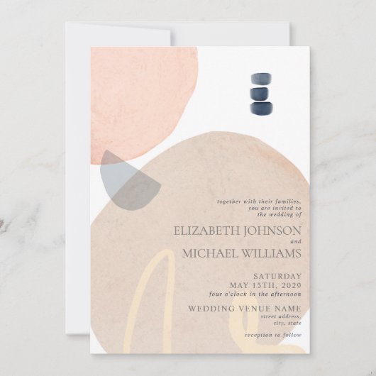 Abstract Blush Roze Navy Blauw Neutral Bruiloft Kaart (Voorkant)