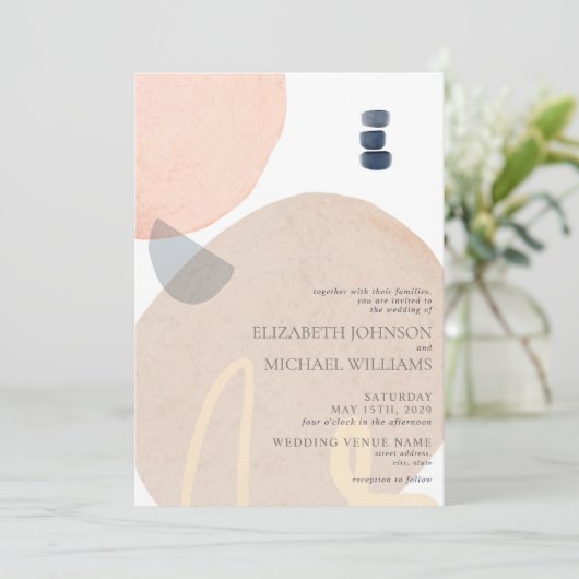Abstract Blush Roze Navy Blauw Neutral Bruiloft Kaart (Staand voorkant)