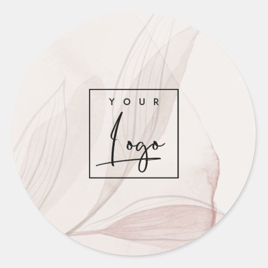 Abstract Blush Waterverf Bladgroen Zakelijk Logo Ronde Sticker (Voorkant)
