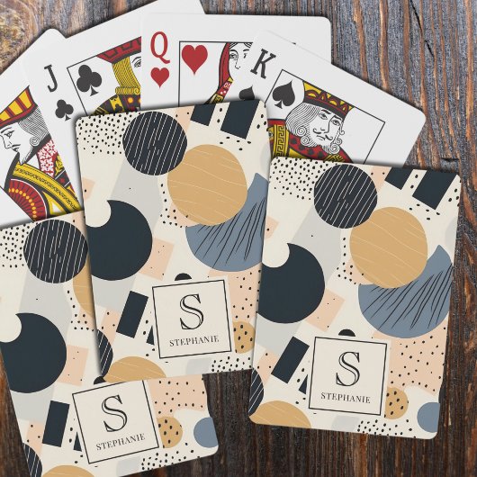 Abstract Boho Aardse Geometrische Vormen Monogram Pokerkaarten