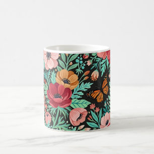 Abstract Boho Bloem Anemoon Vlinder Koffiemok