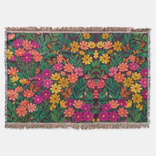 Abstract Boho Bloemstuk Cosmos Vlinders Dekens Deken (Voorkant)