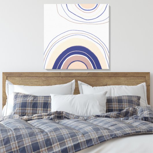 Abstract Boho Bogen - Blauw en Beige Canvas Afdruk (Insitu (Slaapkamer))