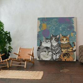 Abstract Boho Cats Print Home Decor Poster