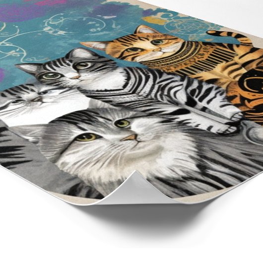Abstract Boho Cats Print Home Decor Poster (Hoek)