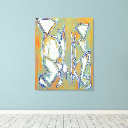 Abstract Boho Chic Paar Kleurrijk Sinaasappel Wit Canvas Afdruk (Insitu (Houten vloer))