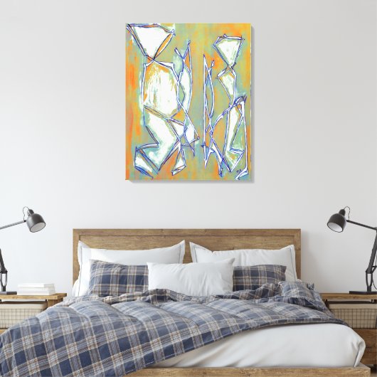 Abstract Boho Chic Paar Kleurrijk Sinaasappel Wit Canvas Afdruk (Insitu (Slaapkamer))