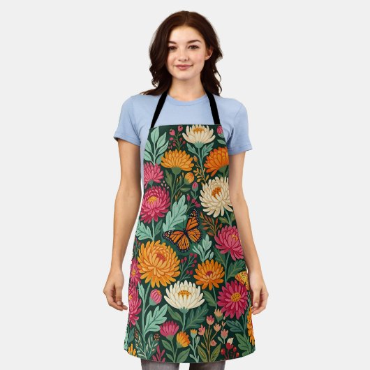 Abstract Boho Chrysanthemums Vlinders Schort (Gedragen)