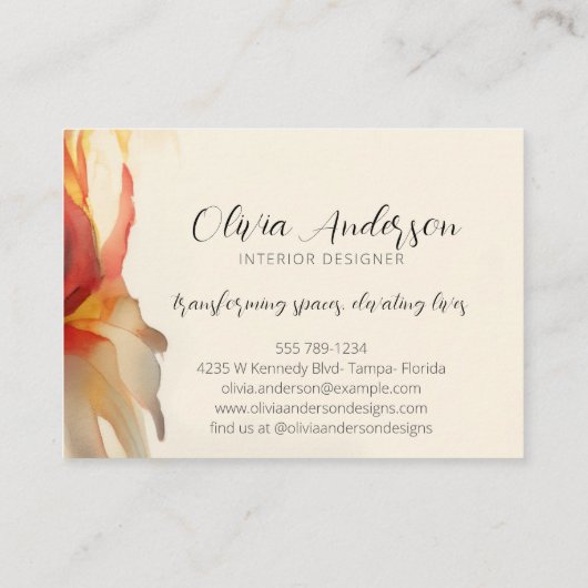 Abstract Boho floral Waterverf Warm Kleuren Script Visitekaartje (Achterkant)