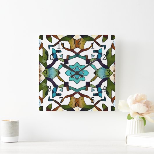 Abstract Boho geometrisch ontwerp 304 Vierkante Klok (Huis)