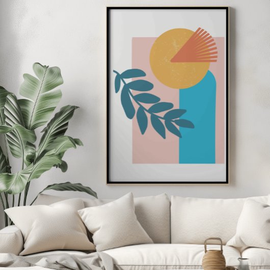 Abstract boho geometrische boog geel blauw poster