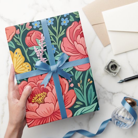 Abstract Boho Pioenrozen Vlinders Inpakpapier (Geschenken)