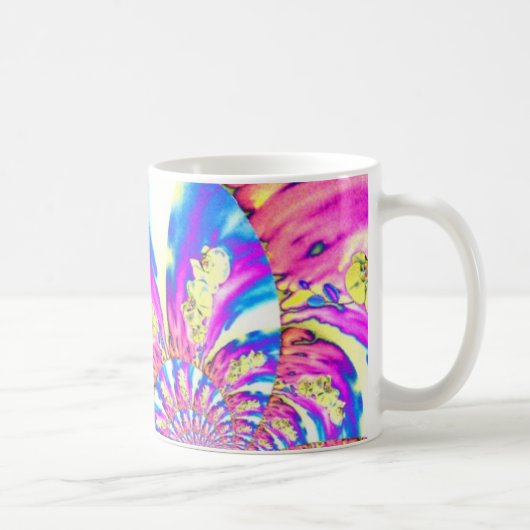 Abstract boho roze oranje blauw paarse orchidee koffiemok (Rechts)