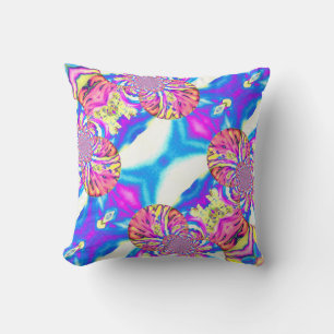 Abstract boho roze oranje blauw paarse orchidee kussen