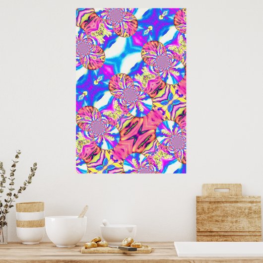 Abstract boho roze oranje blauw paarse orchidee poster (Keuken)