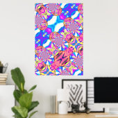 Abstract boho roze oranje blauw paarse orchidee poster (Thuiskantoor)