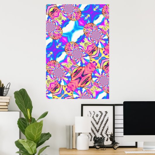 Abstract boho roze oranje blauw paarse orchidee poster (Thuiskantoor)