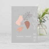 Abstract Boho Script Save the Date Foto Grijs Gede Kaart (Staand voorkant)
