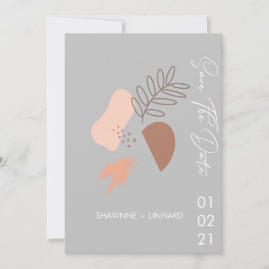 Abstract Boho Script Save the Date Photo Gray Mute Kaart (Voorkant)