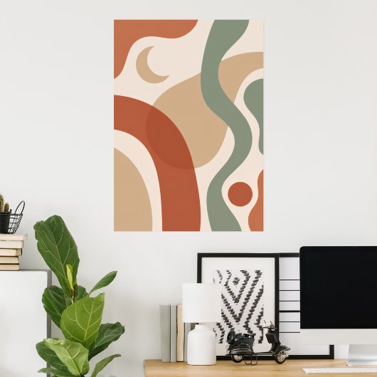Abstract Boho Terracotta & Sage Mid-Century Kunstp Poster (Thuiskantoor)
