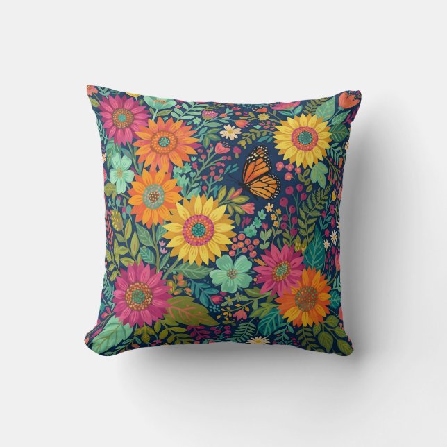 Abstract Boho Zonnebloem Monarch Sierkussen (Voorkant)