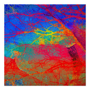 Abstract boomontwerp in rood en blauw perfect poster