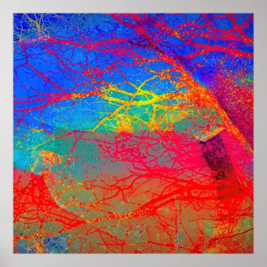 Abstract boomontwerp in rood en blauw poster (Voorkant)