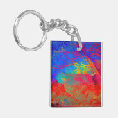 Abstract boomontwerp in rood en blauw sleutelhanger (Voorkant Links)