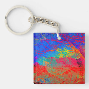 Abstract boomontwerp in rood en blauw sleutelhanger