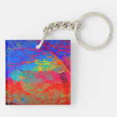 Abstract boomontwerp in rood en blauw sleutelhanger (Achterkant)