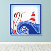 Abstract Boot op Stormachtige Zeeen Nautisch Canvas Afdruk (Insitu (Houten vloer))