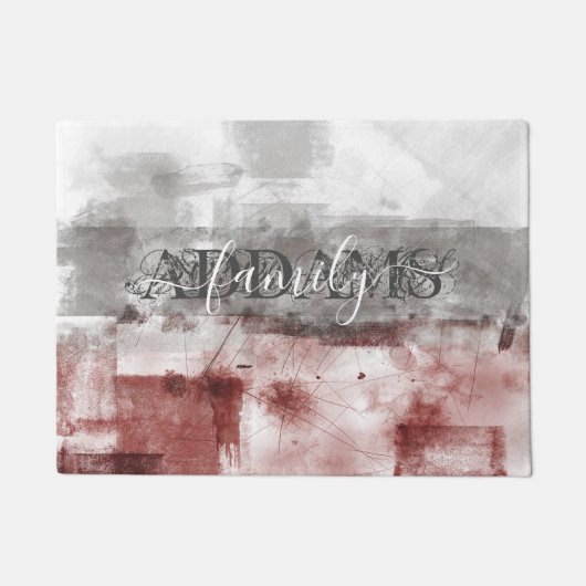 Abstract bordeaux grijs wit familie monogram deurmat (Voorkant)