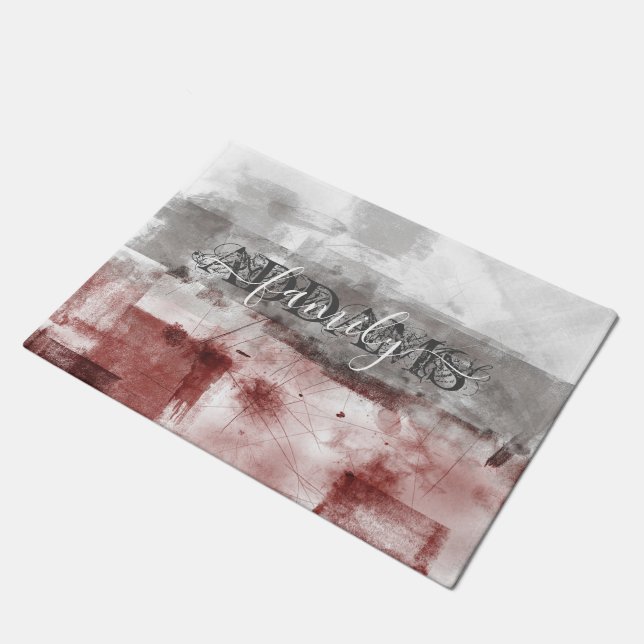 Abstract bordeaux grijs wit familie monogram deurmat (Schuin)
