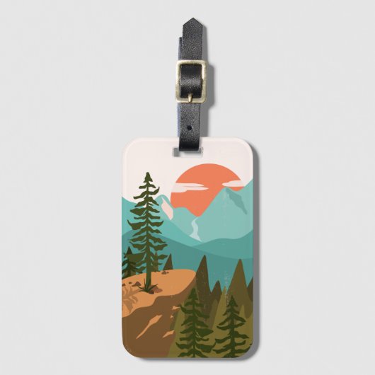 Abstract bos, bergen en zonsopgang bagagelabel (Voorkant (verticaal))