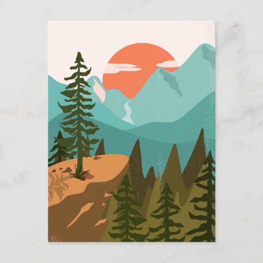 Abstract bos, bergen en zonsopgang briefkaart (Voorkant)