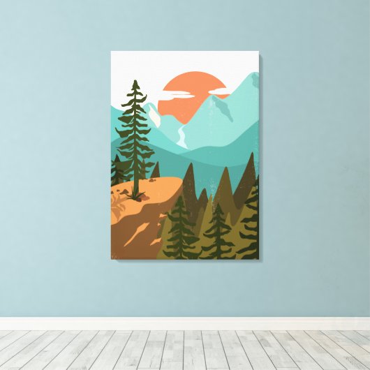 Abstract bos, bergen en zonsopgang canvas afdruk (Insitu (Houten vloer))