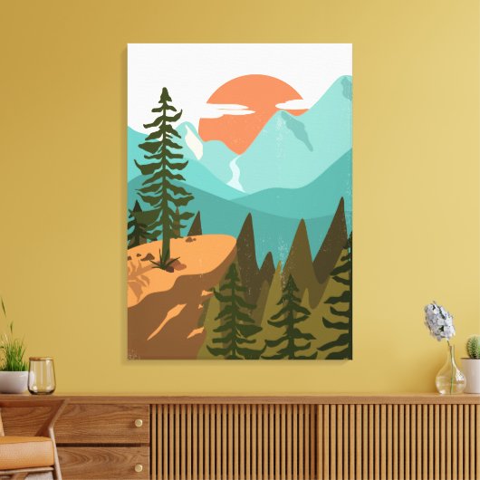 Abstract bos, bergen en zonsopgang canvas afdruk (Insitu (Woonkamer))