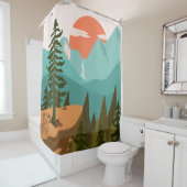 Abstract bos, bergen en zonsopgang douchegordijn (In situ)