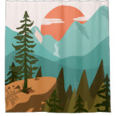 Abstract bos, bergen en zonsopgang douchegordijn (Voorkant)